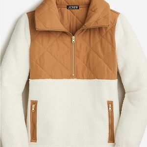 J. Crew Quilted Sherpa Fleece Half Zip Pullover Womens XS Camel/white/gold